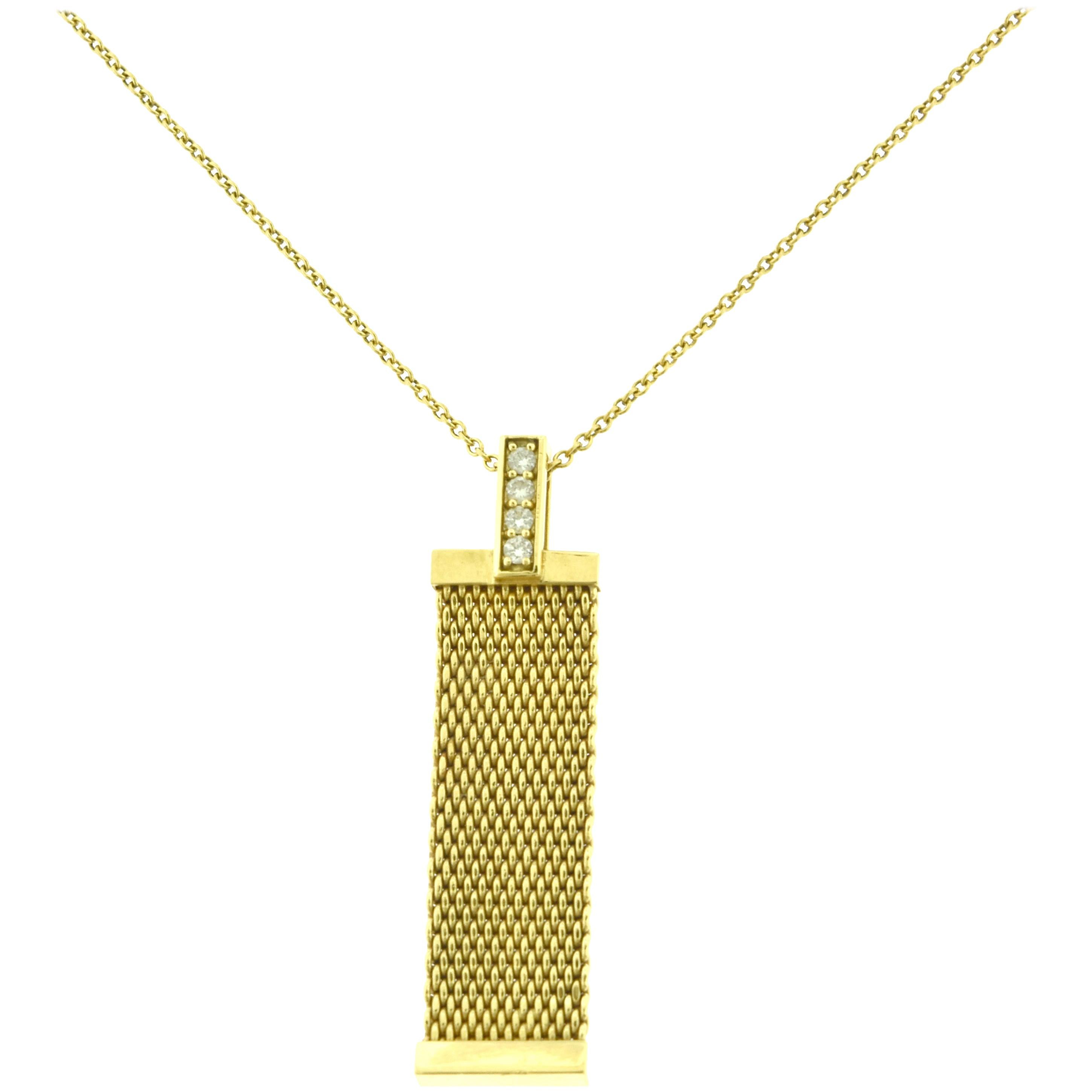 Tiffany & Co. Diamond Somerset Mesh Long Yellow Gold Pendant Necklace