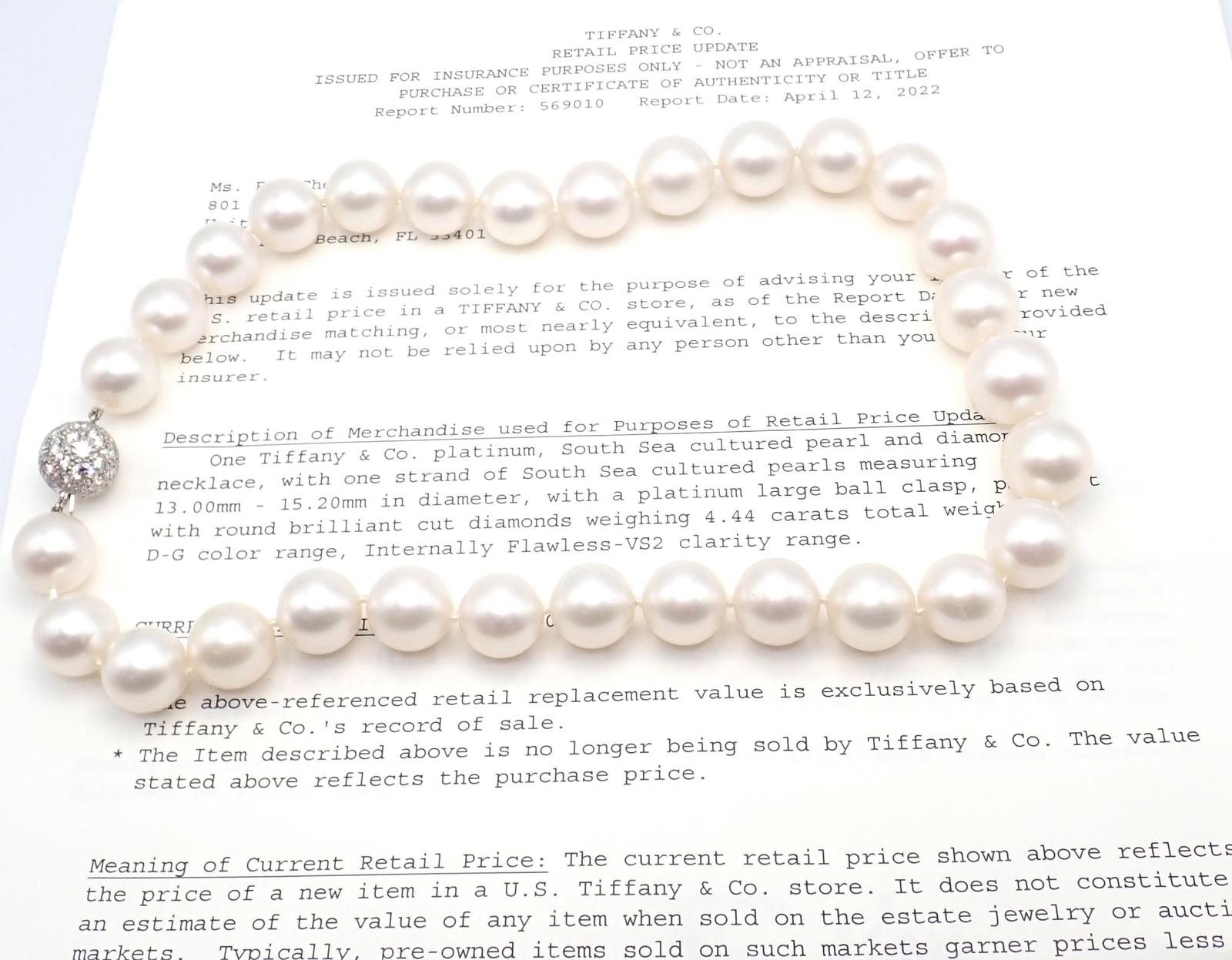 Tiffany & Co. Collana in platino con diamanti dei mari del sud e perle grandi in vendita 4