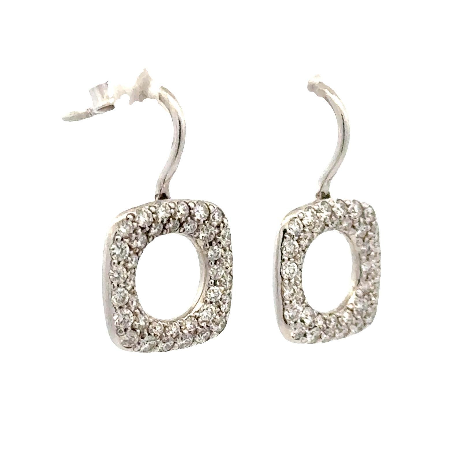 Round Cut Tiffany & Co. Diamond Square Drop 18KWG Earrings Italy For Sale