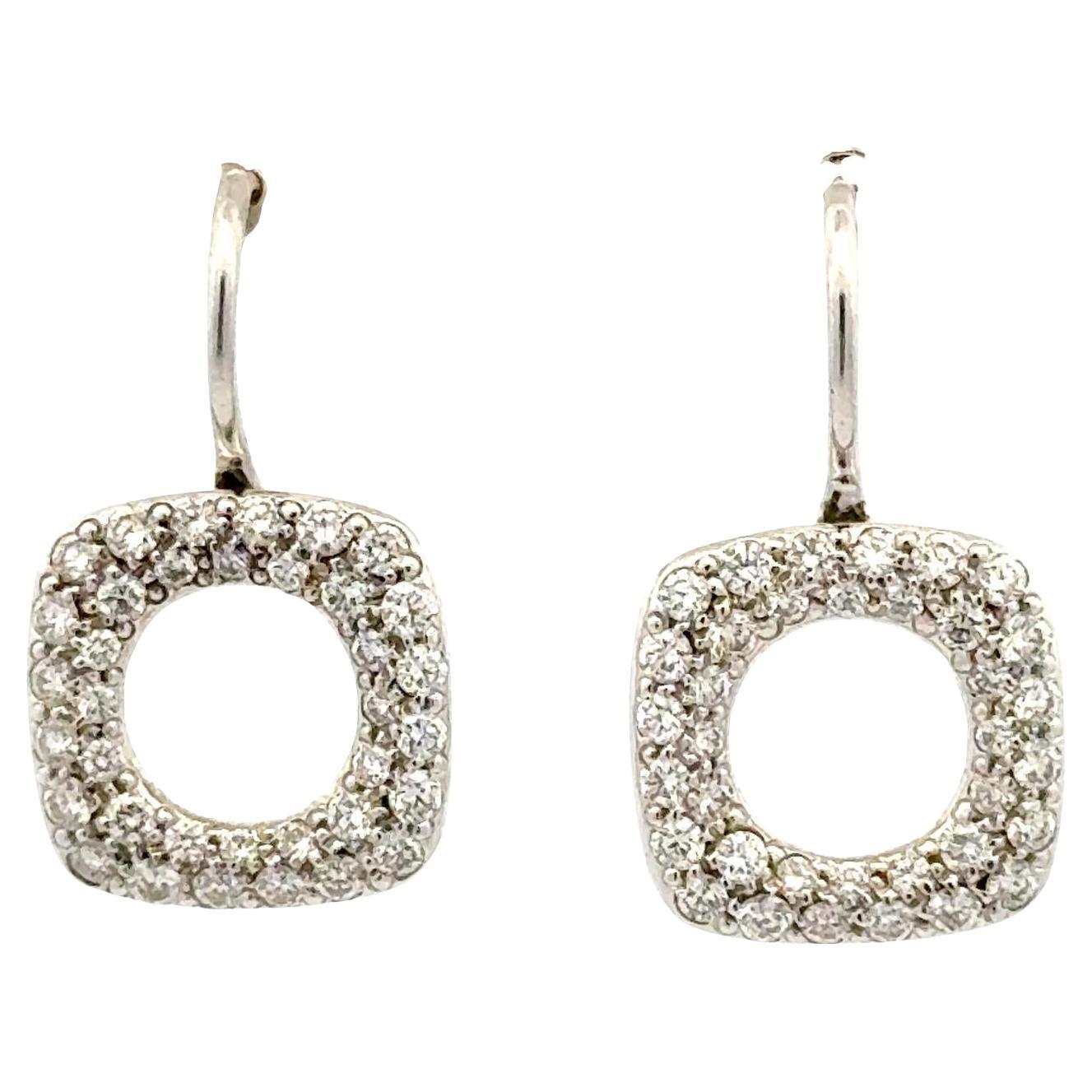 Tiffany & Co. Diamond Square Drop 18KWG Earrings Italy For Sale