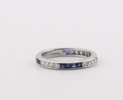 Tiffany & Co. Diamond Square Sapphire Platinum Eternity Band Ring Size 4.75