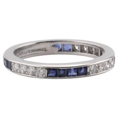 Vintage Tiffany & Co. Diamond Square Sapphire Platinum Eternity Band Ring Size 4.75