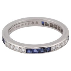 Tiffany & Co. Diamond Square Sapphire Platinum Eternity Band Ring Size 4.75