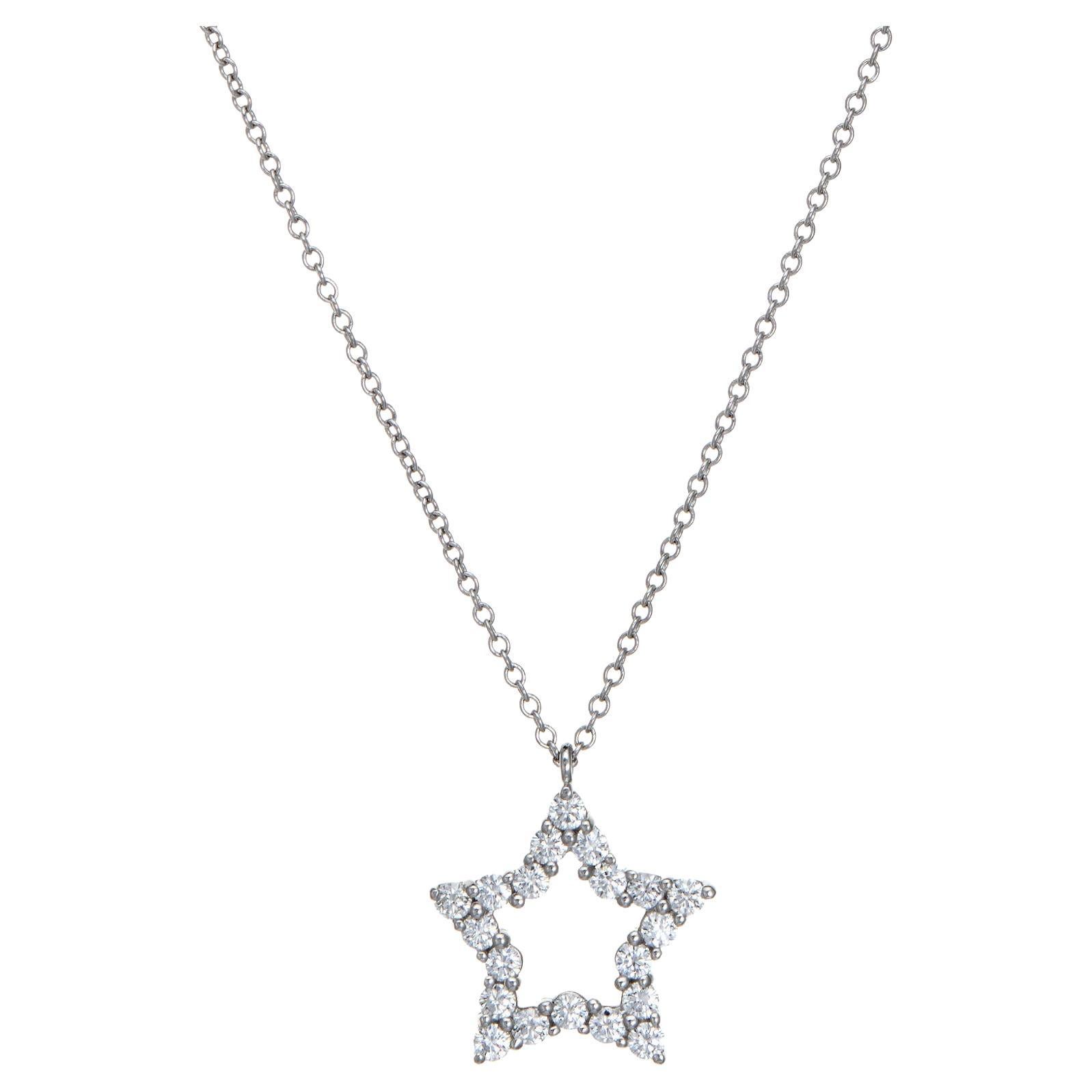 Tiffany & Co Diamond Star Necklace Platinum 16" Chain Signed Estate Jewelry For Sale