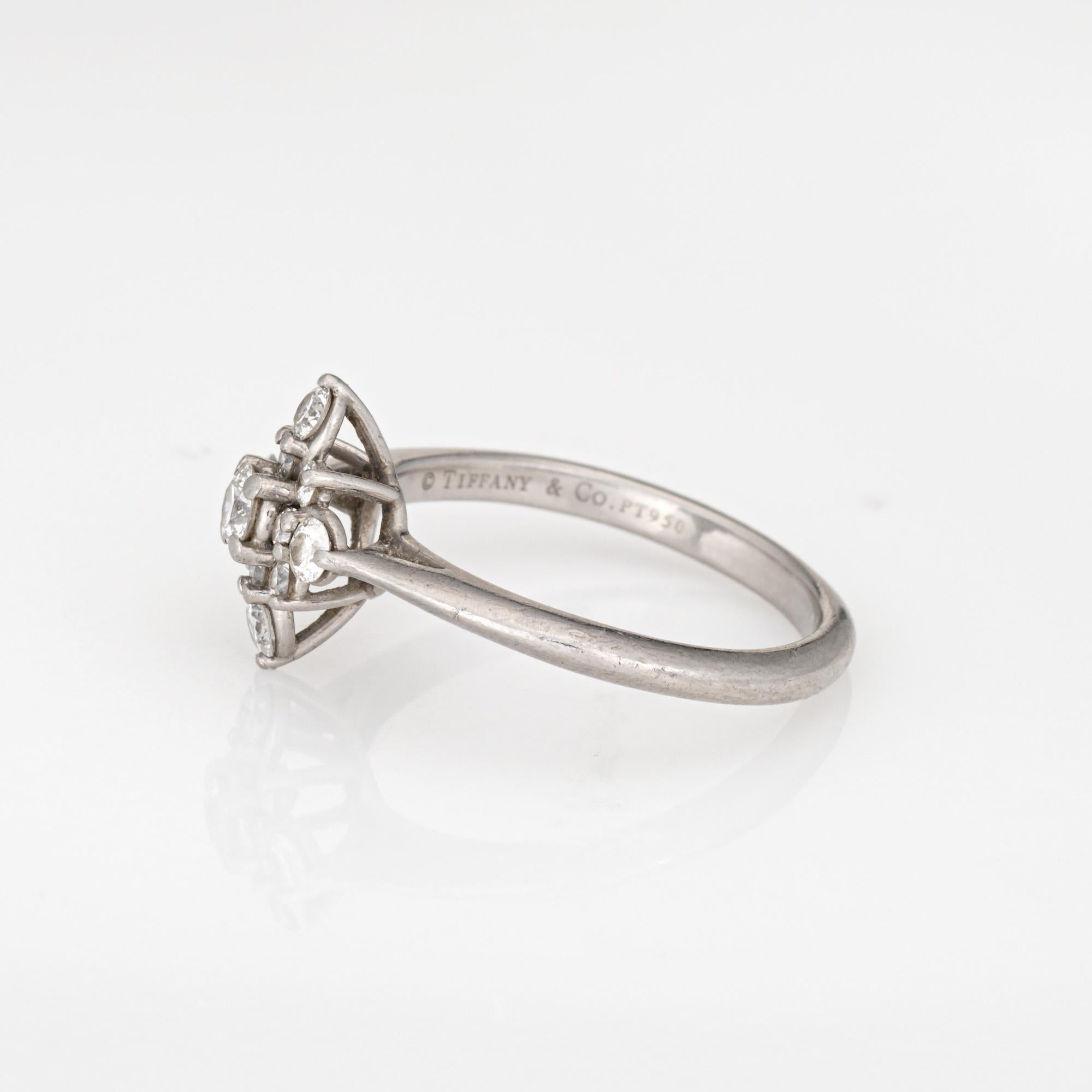Tiffany & Co Anillo de diamantes en forma de estrella Sz 7 Racimo de platino Joyas firmadas Corte redondo en venta
