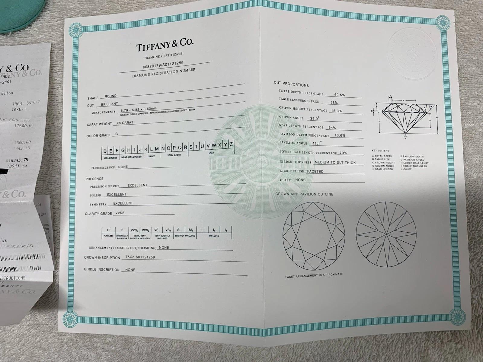 Tiffany & Co. Boucles d'oreilles diamant en platine Unisexe en vente