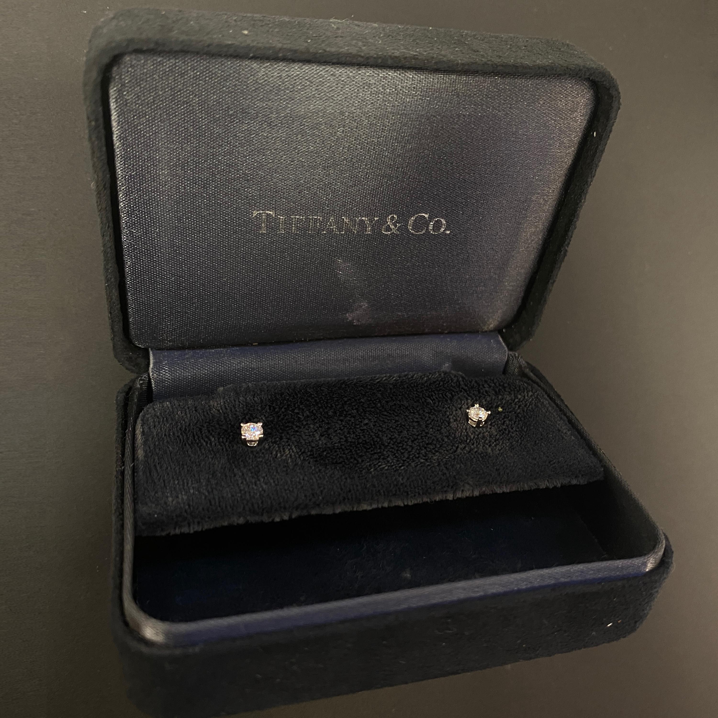 Women's or Men's Tiffany & Co. Diamond Studs in Platinum & 0.24 Total Carats