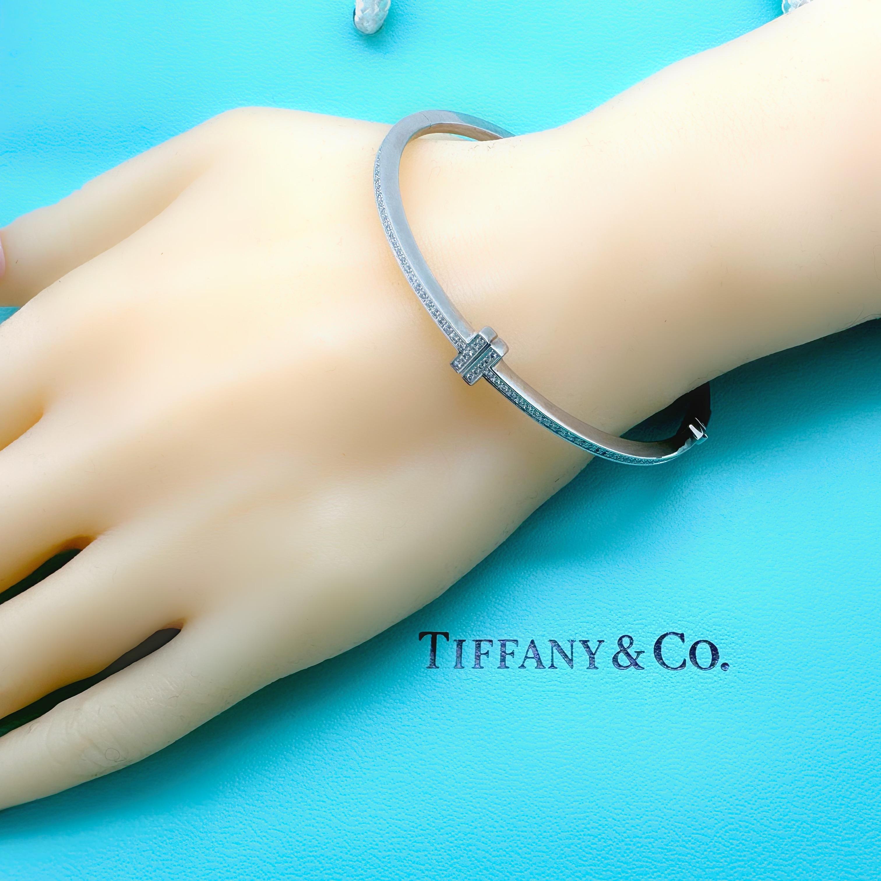 Tiffany & Co. Diamond T Hinged Wire Bangle 18kt White Gold For Sale 6