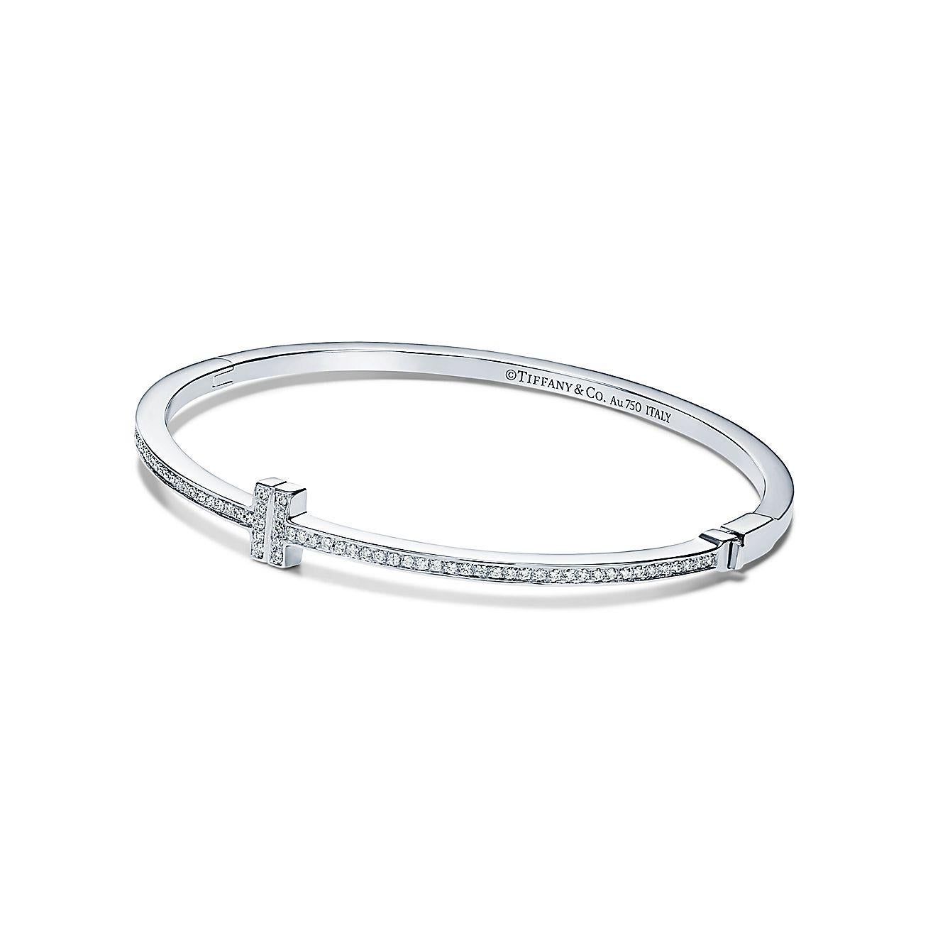 Tiffany & Co. Diamond T Hinged Wire Bangle 18kt White Gold For Sale 13