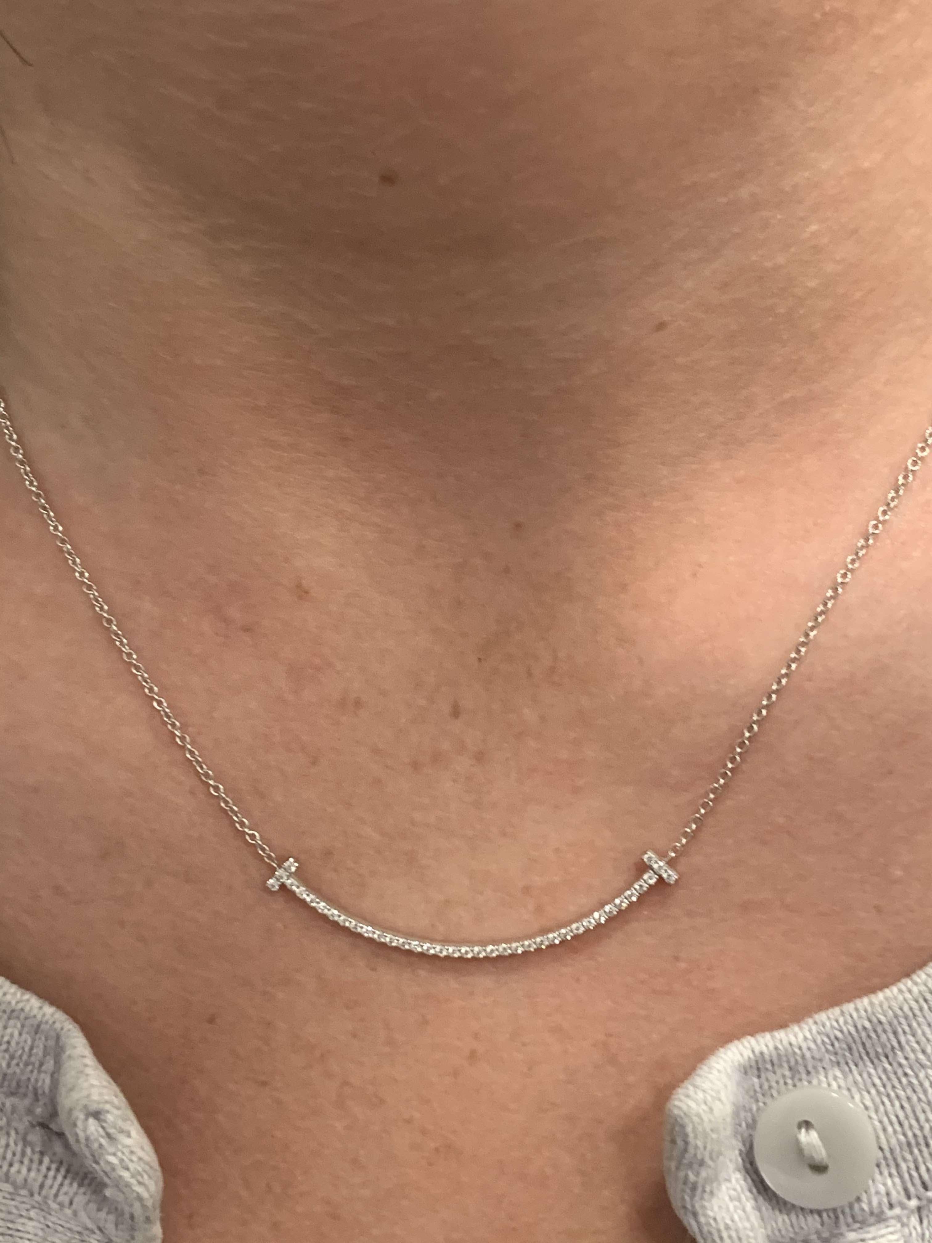 Tiffany & Co 18K Ladies Diamond Micro Smile Necklace