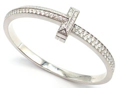 Tiffany & Co Diamond T1 Wide Hinged White Gold Bangle Bracelet