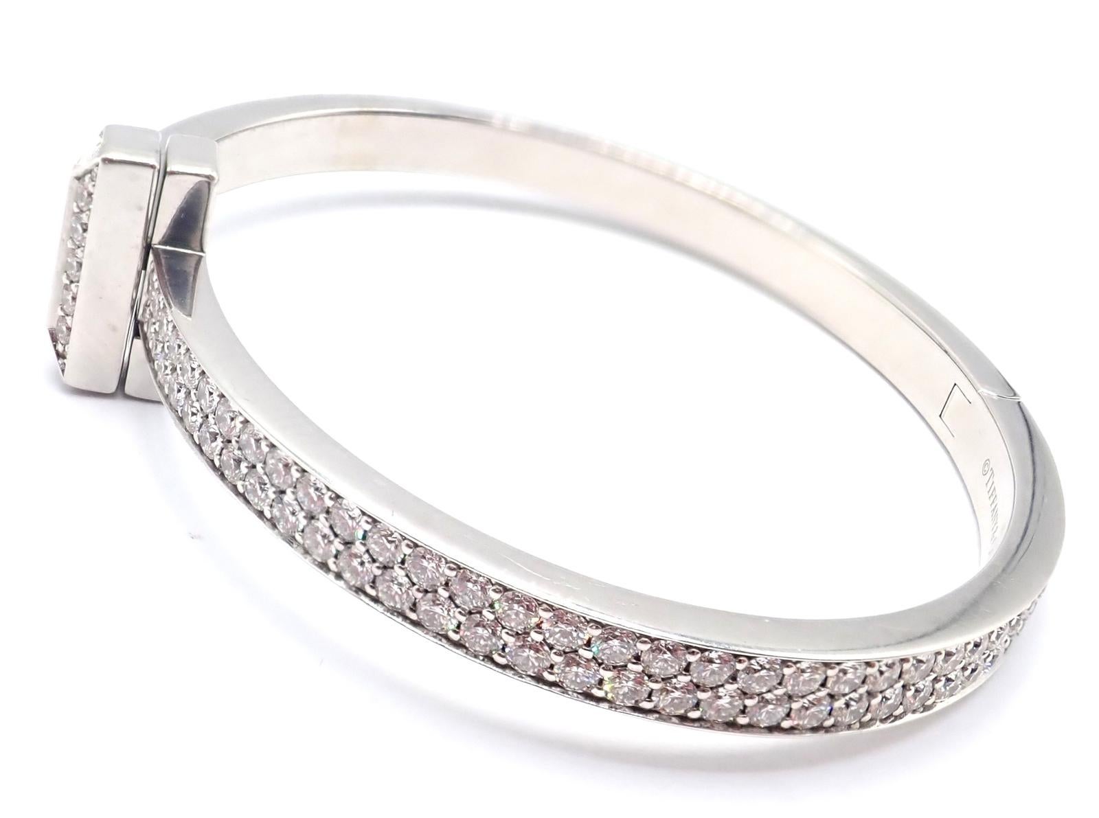 Tiffany & Co Diamond T1 Wide Hinged White Gold Bangle Bracelet For Sale 1