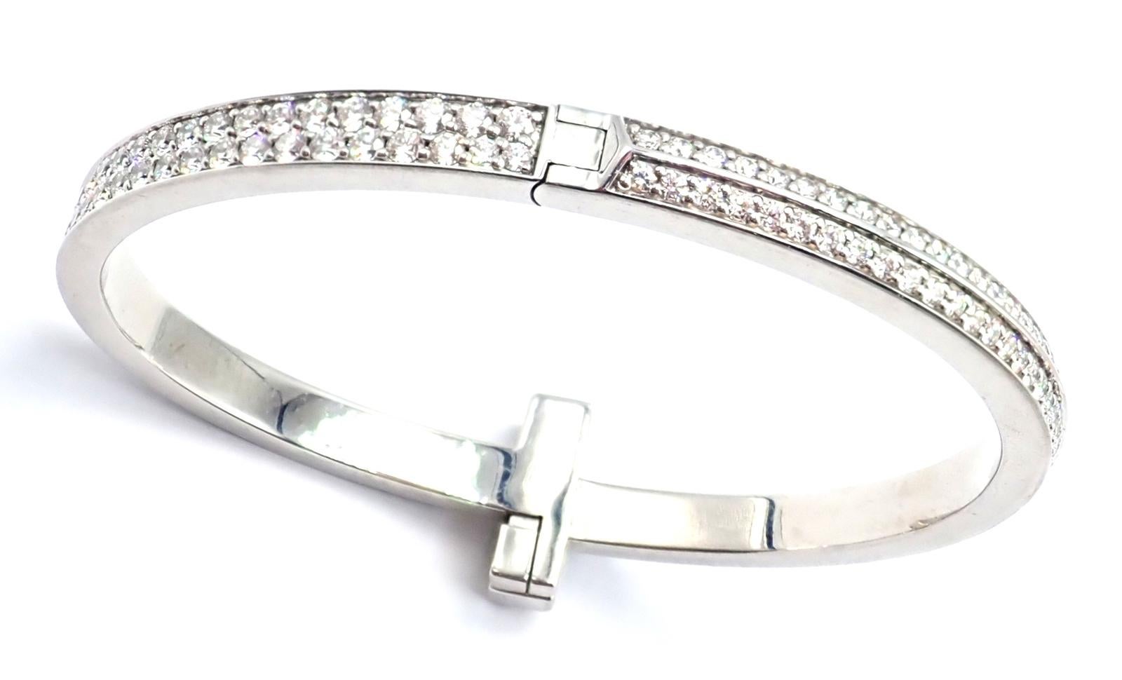 Tiffany & Co Diamond T1 Wide Hinged White Gold Bangle Bracelet For Sale 4