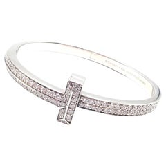 Tiffany & Co Diamond T1 Wide Hinged White Gold Bangle Bracelet