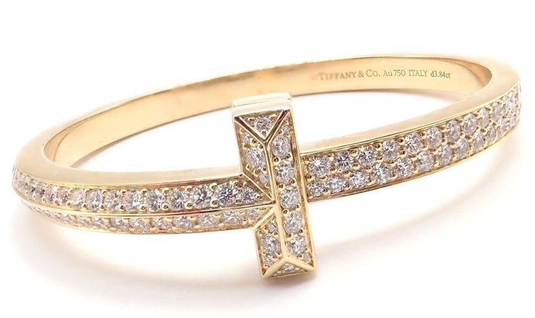 Tiffany and Co Diamond T1 Wide Hinged Yellow Gold Bangle Bracelet