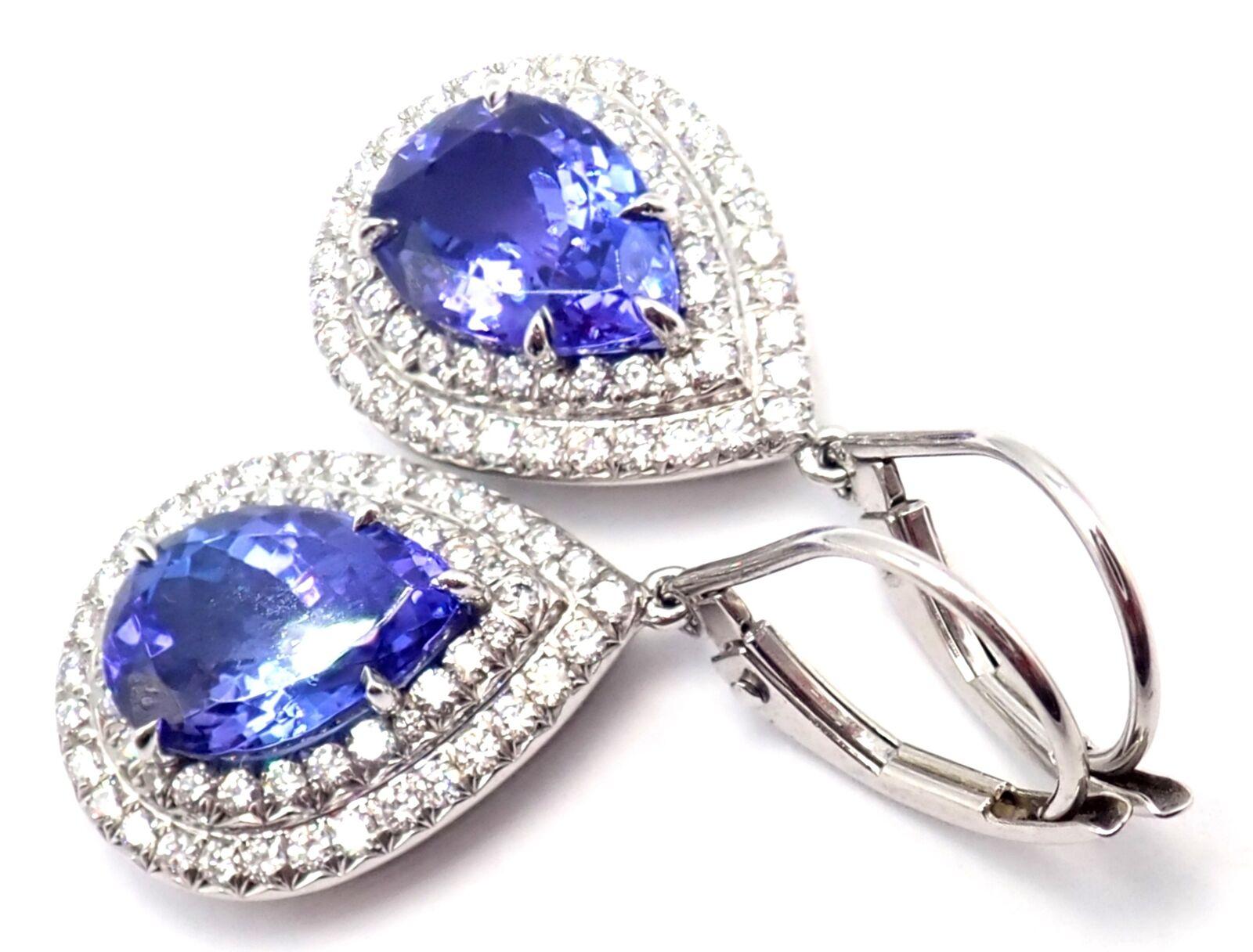 Platinum Diamond Tanzanite Drop Soleste Earrings by Tiffany & Co. 
With Round brilliant cut diamonds total weight approximately .51ct
2 pear shape tanzanites total weight approximately 2.50ct
These earrings are made for pieced ears.
Details: