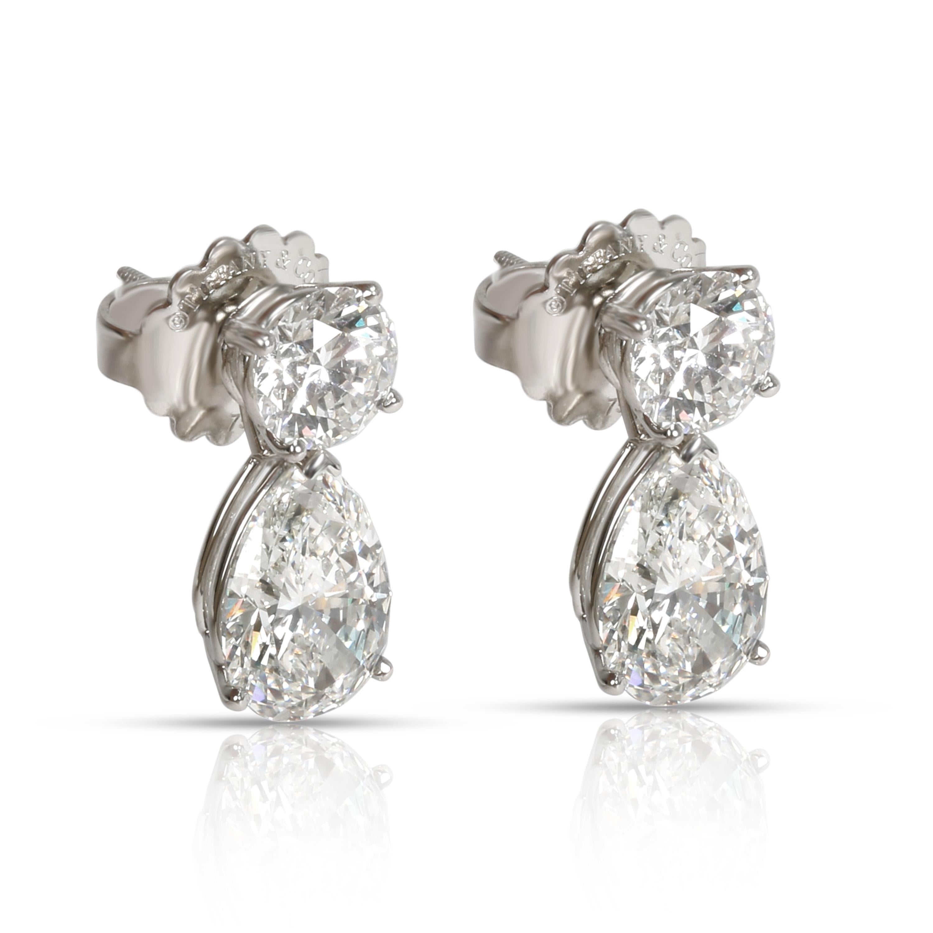 Round Cut Tiffany & Co. Diamond Teardrop Earring in Platinum GIA Certified 6.69 Carat