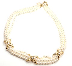 Tiffany & Co. Diamond Three-Strand Pearl Yellow Gold Necklace