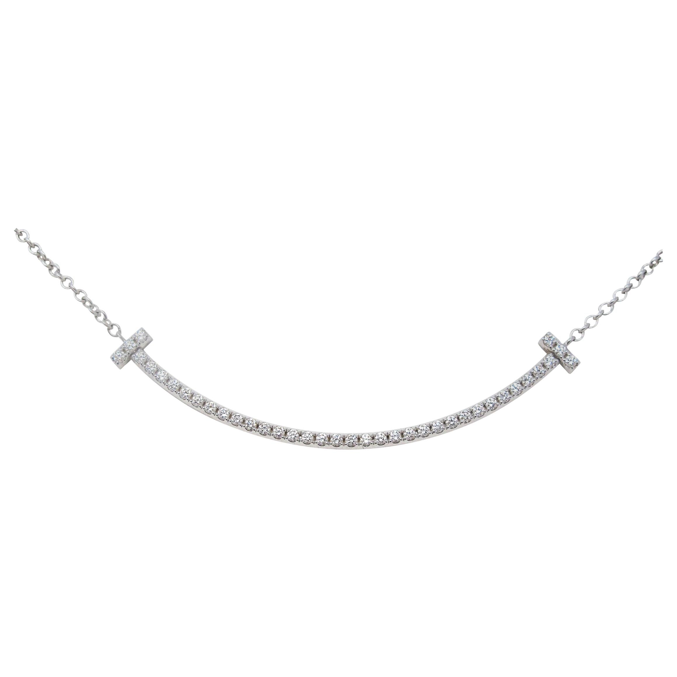 Tiffany & Co. Diamond Tiffany T Smile Pendant Necklace 18 Karat White Gold Small