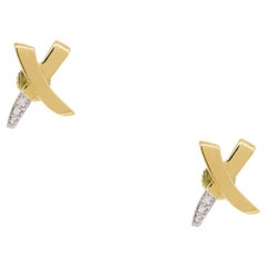 Tiffany & Co Diamond Tip Paloma Picasso Graffiti "X" Earrings 18 Karat In Stock