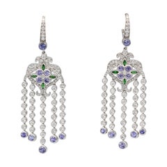 Tiffany & Co. Diamond Tsavorite Tanzanite and Platinum Dangle Earrings