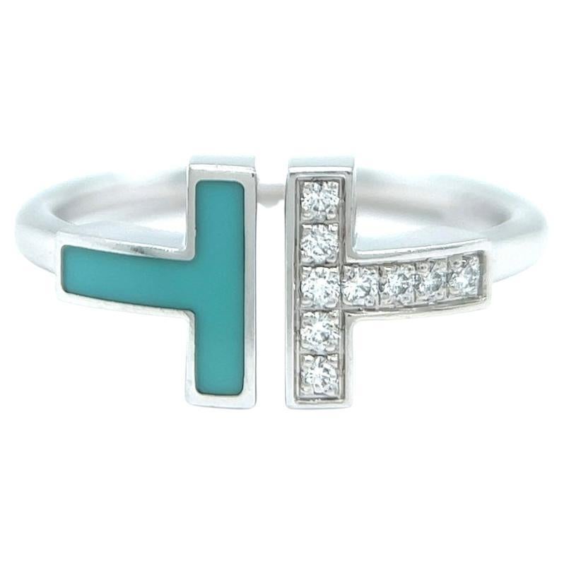 Tiffany & Co Diamond Turquoise 18 Karat White Gold Tiffany T Wire Ring
