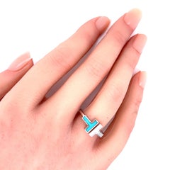 Tiffany & Co. Diamond & Turquoise 18k White Gold T Wire Ring - Size 6