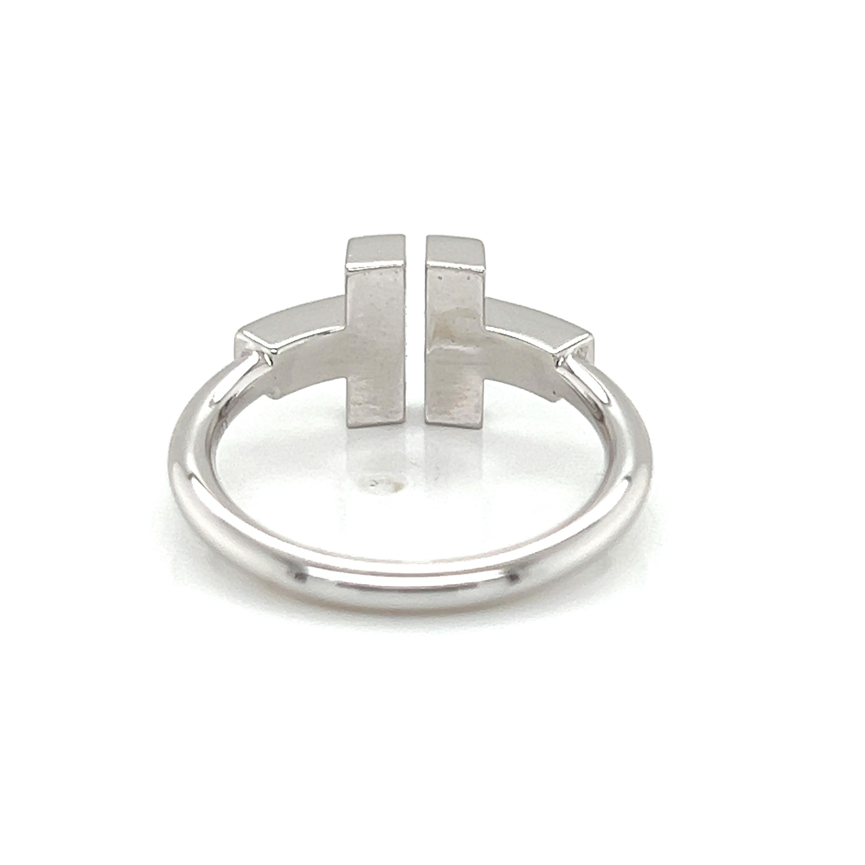 Tiffany & Co. Diamant & Türkis 18k Weißgold T Drahtring - Größe 6 (Brillantschliff) im Angebot