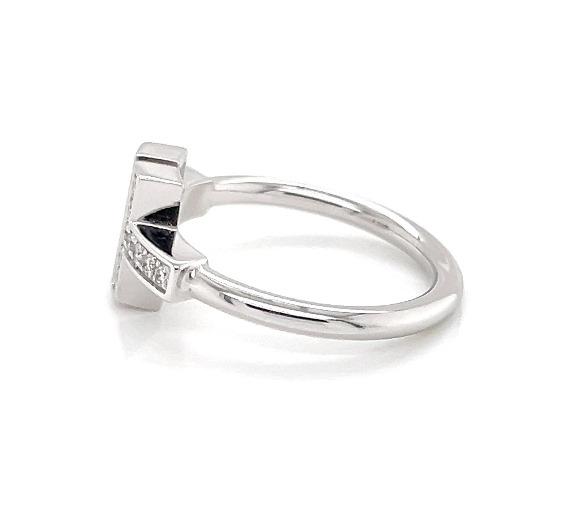 Tiffany & Co. Diamant & Türkis 18k Weißgold T Drahtring - Größe 6 Damen im Angebot