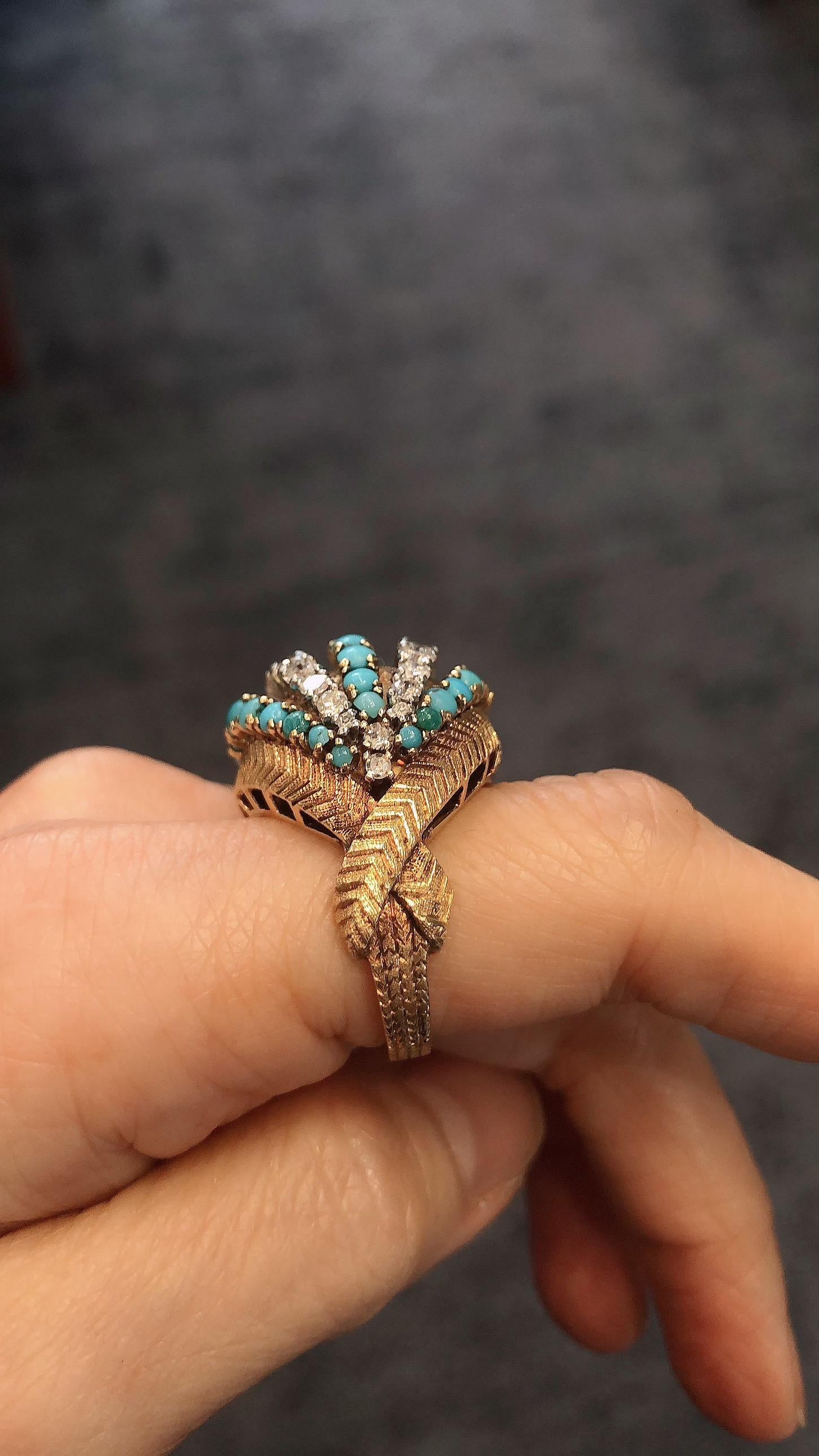 Round Cut TIFFANY & Co Diamond, Turquoise Dome Ring