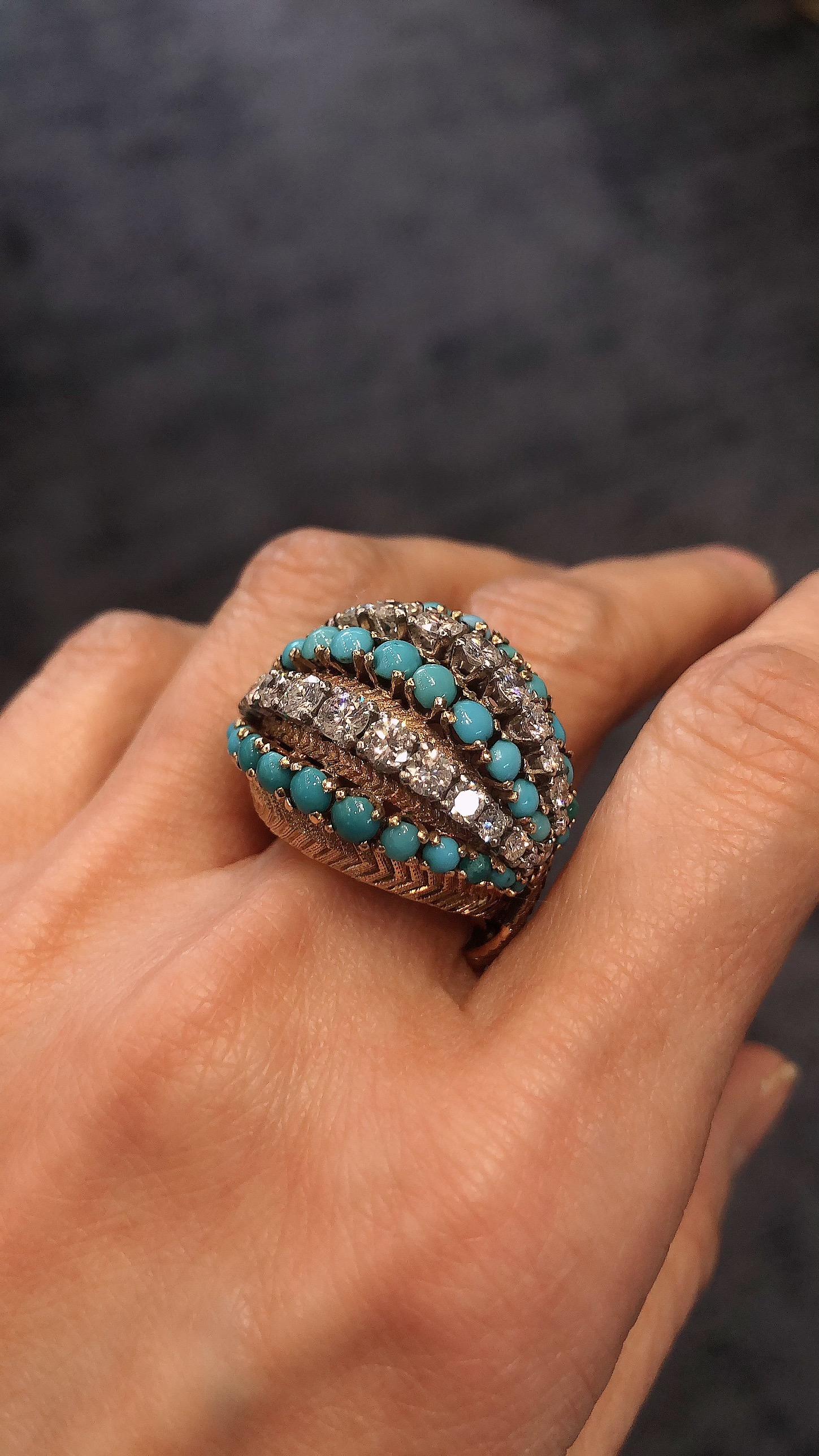 Women's or Men's TIFFANY & Co Diamond, Turquoise Dome Ring