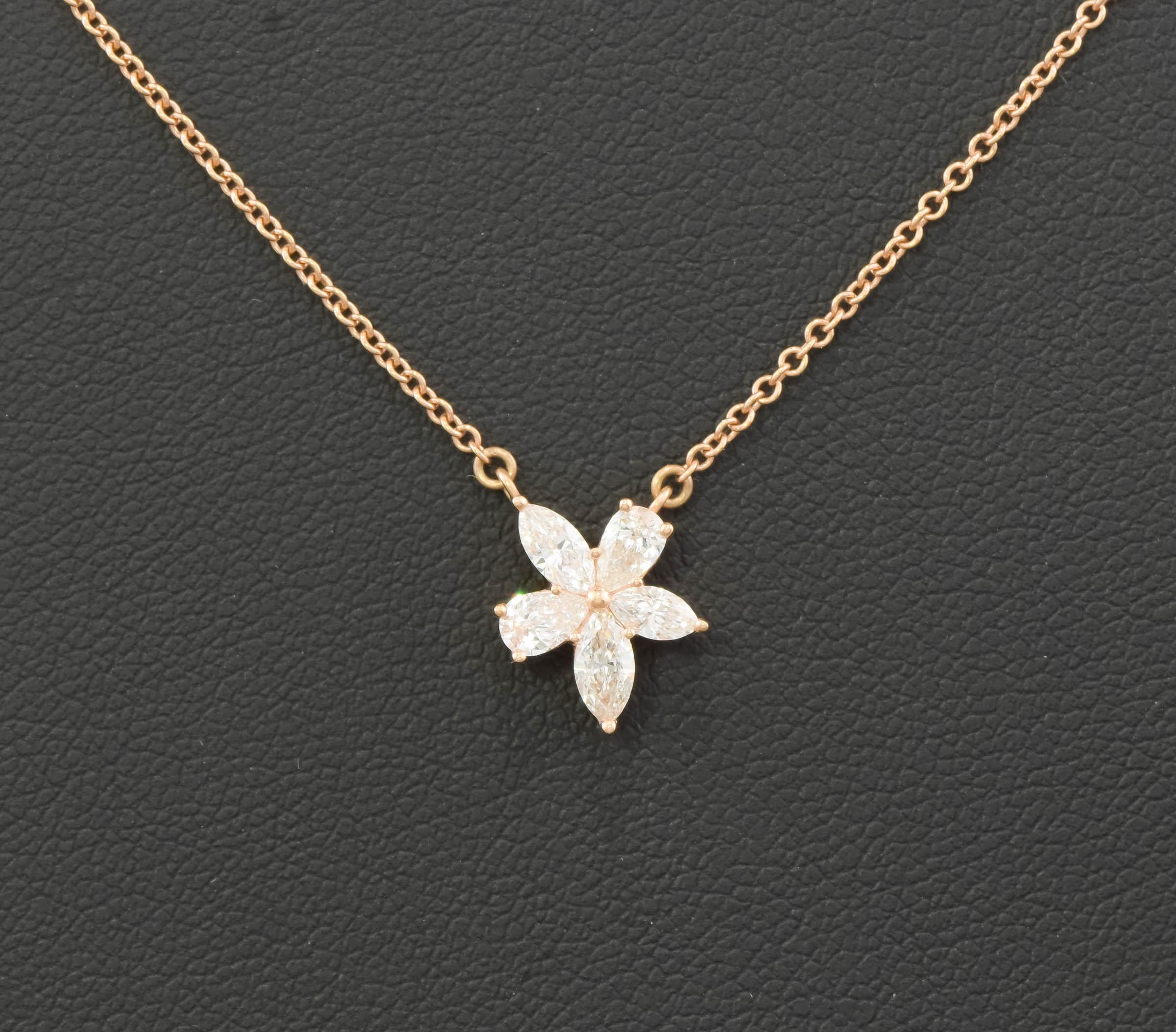 Pear Cut Tiffany & Co. Diamond Victoria Necklace, Mixed Cluster Flower in 18K Rose Gold For Sale