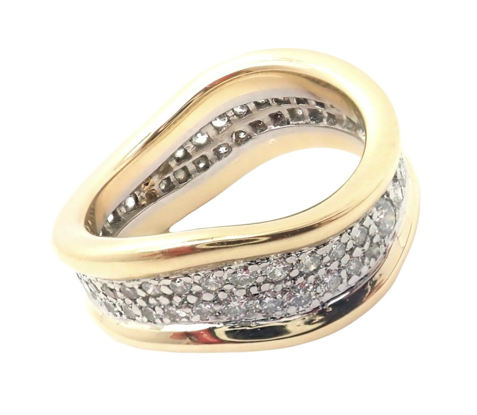 Brilliant Cut Tiffany & Co Diamond Wave Yellow Gold Platinum Band Ring For Sale