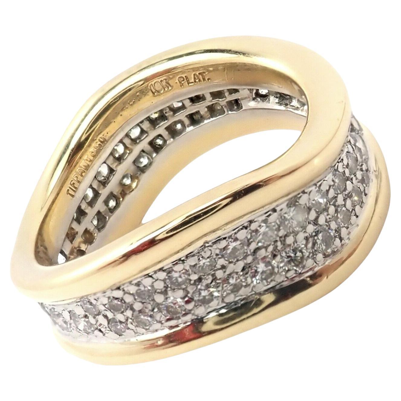 Tiffany & Co Diamond Wave Yellow Gold Platinum Band Ring For Sale