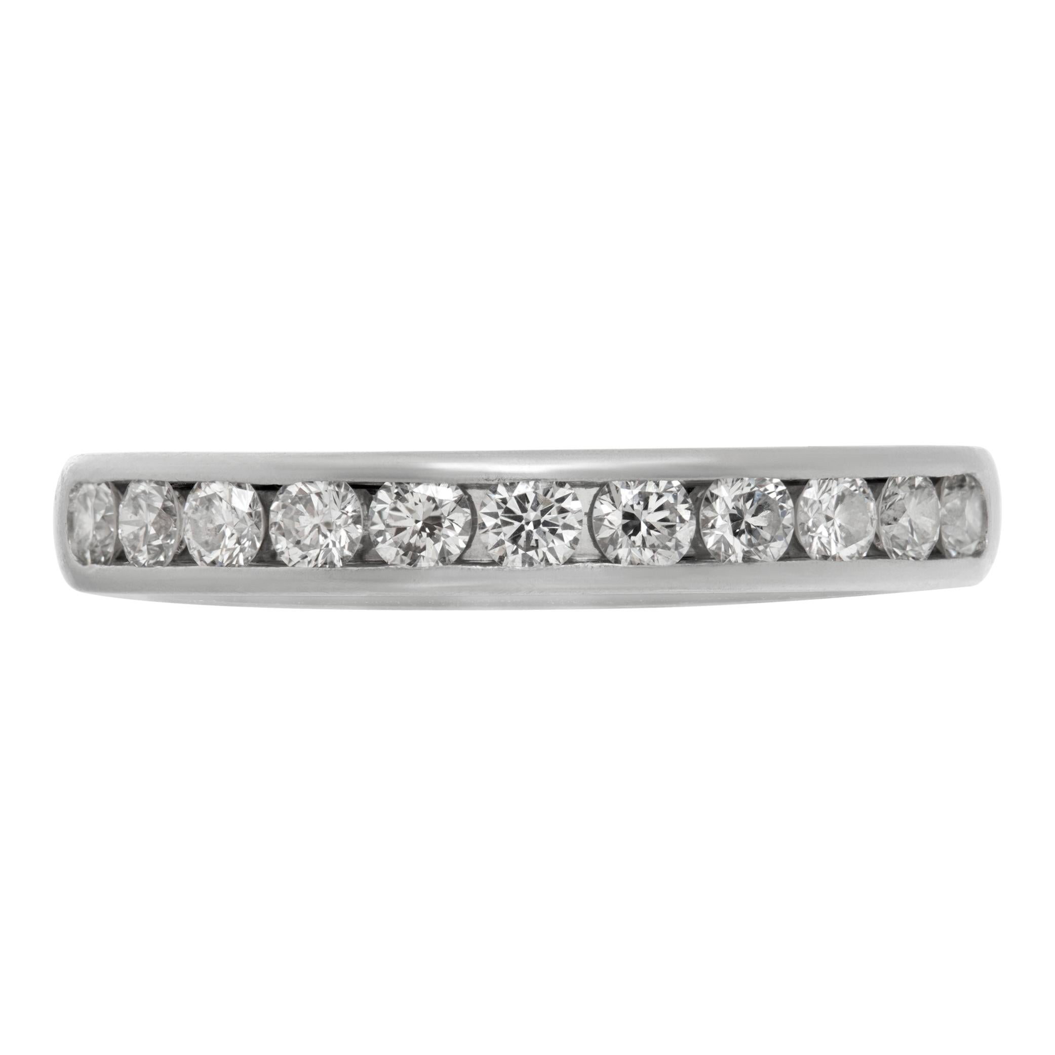 Tiffany & Co. diamond wedding band in platinum with a half-circle of diamonds, 3 mm.Total carat weight: 0.33 carat E-F color, VVS-VS clarity. Size 5.25This Tiffany & Co. ring is currently size 5.25 and some items can be sized up or down, please ask!