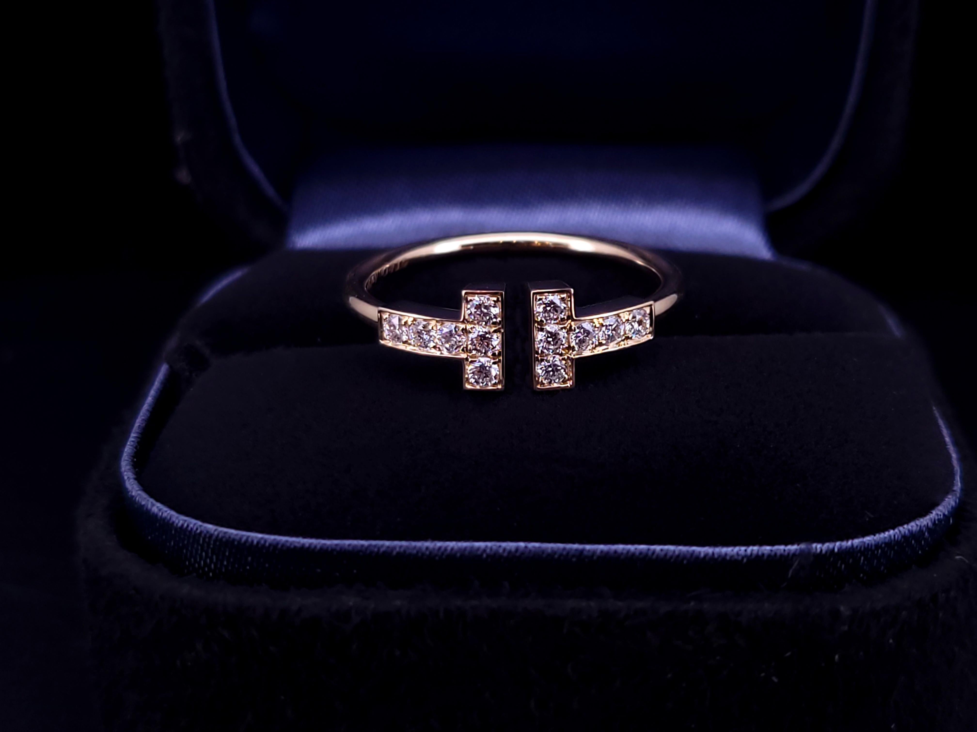 Taille ronde Tiffany & Co bague en fil de diamant en or 18k en vente