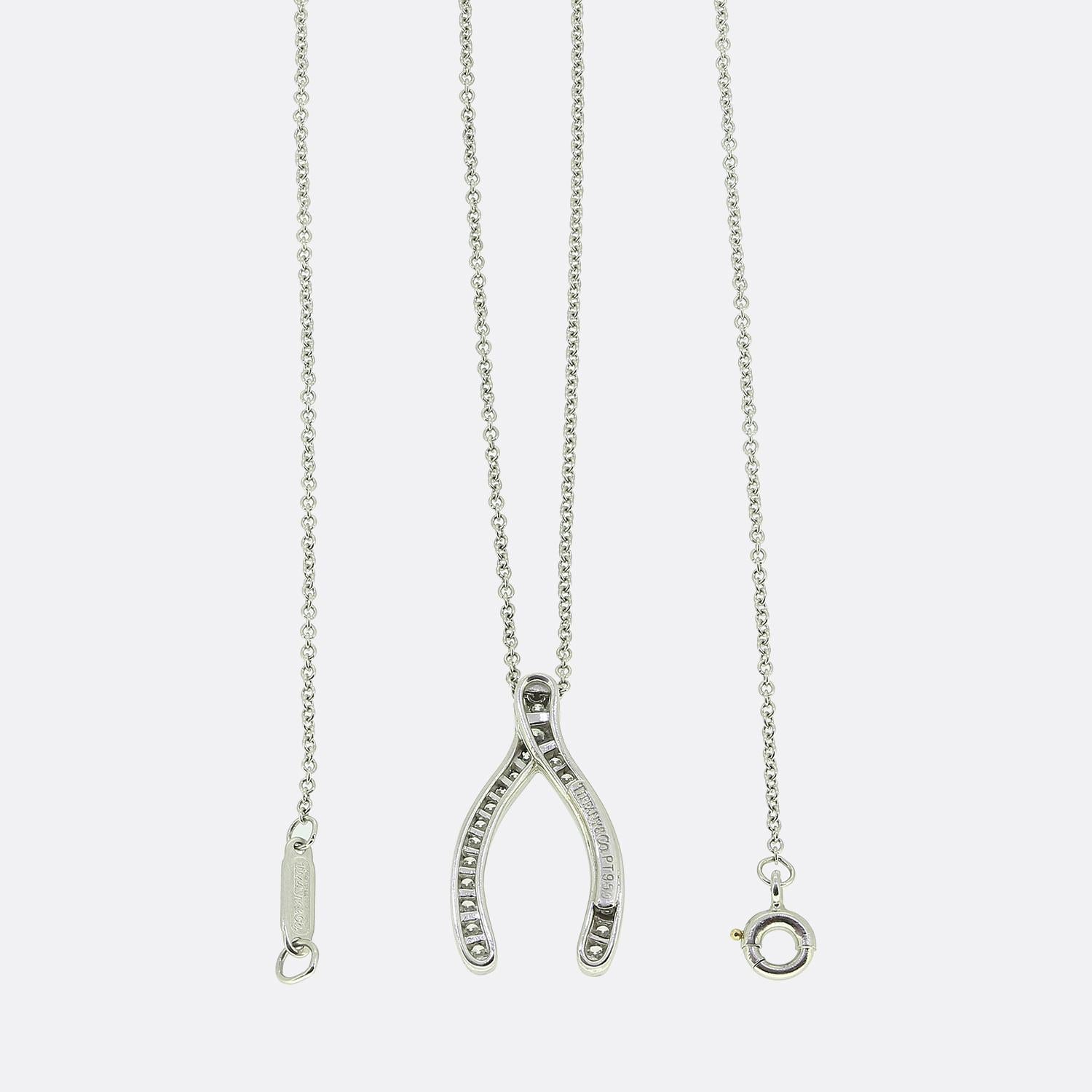 Brilliant Cut Tiffany & Co. Diamond Wishbone Necklace For Sale