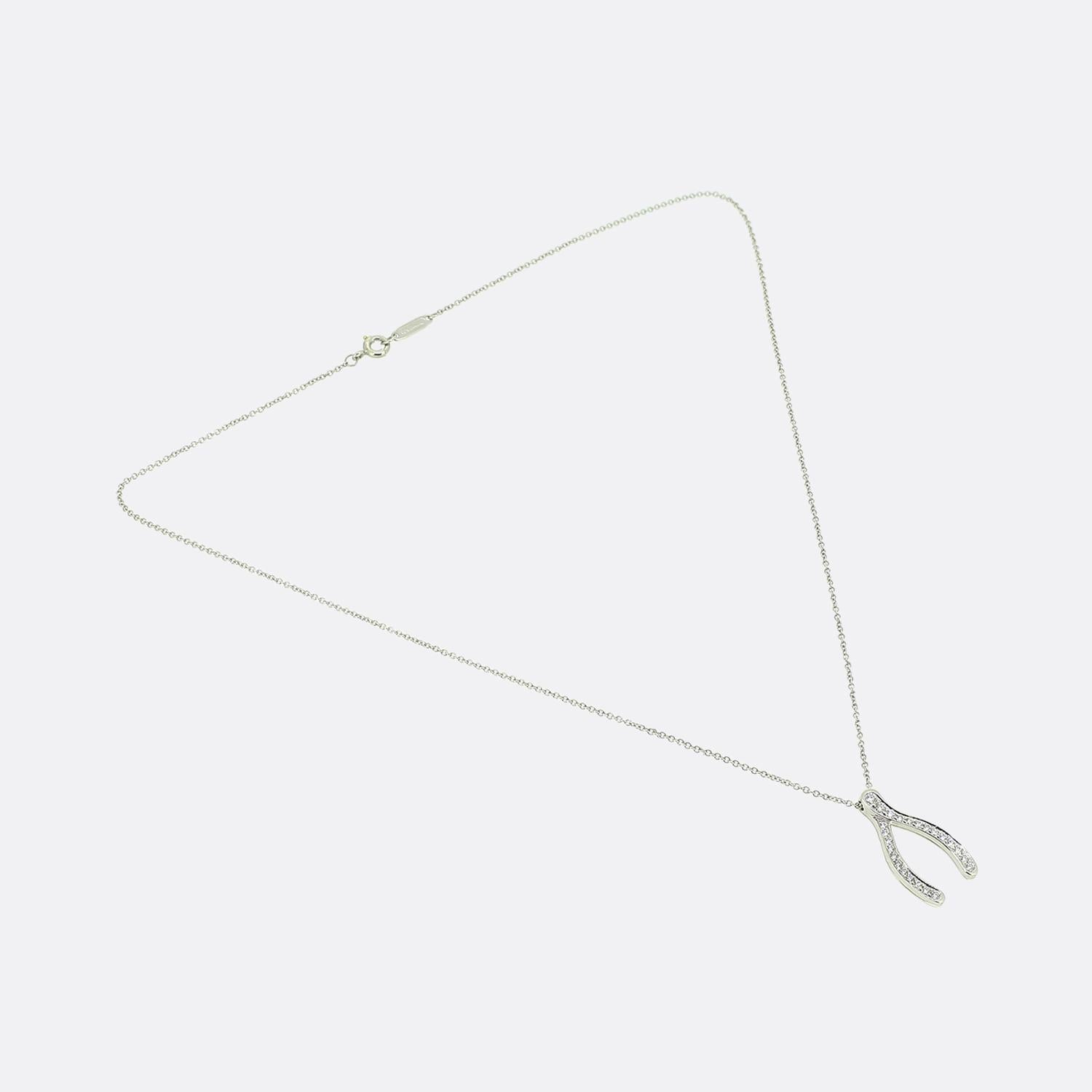 Tiffany & Co. Diamond Wishbone Necklace In Good Condition For Sale In London, GB