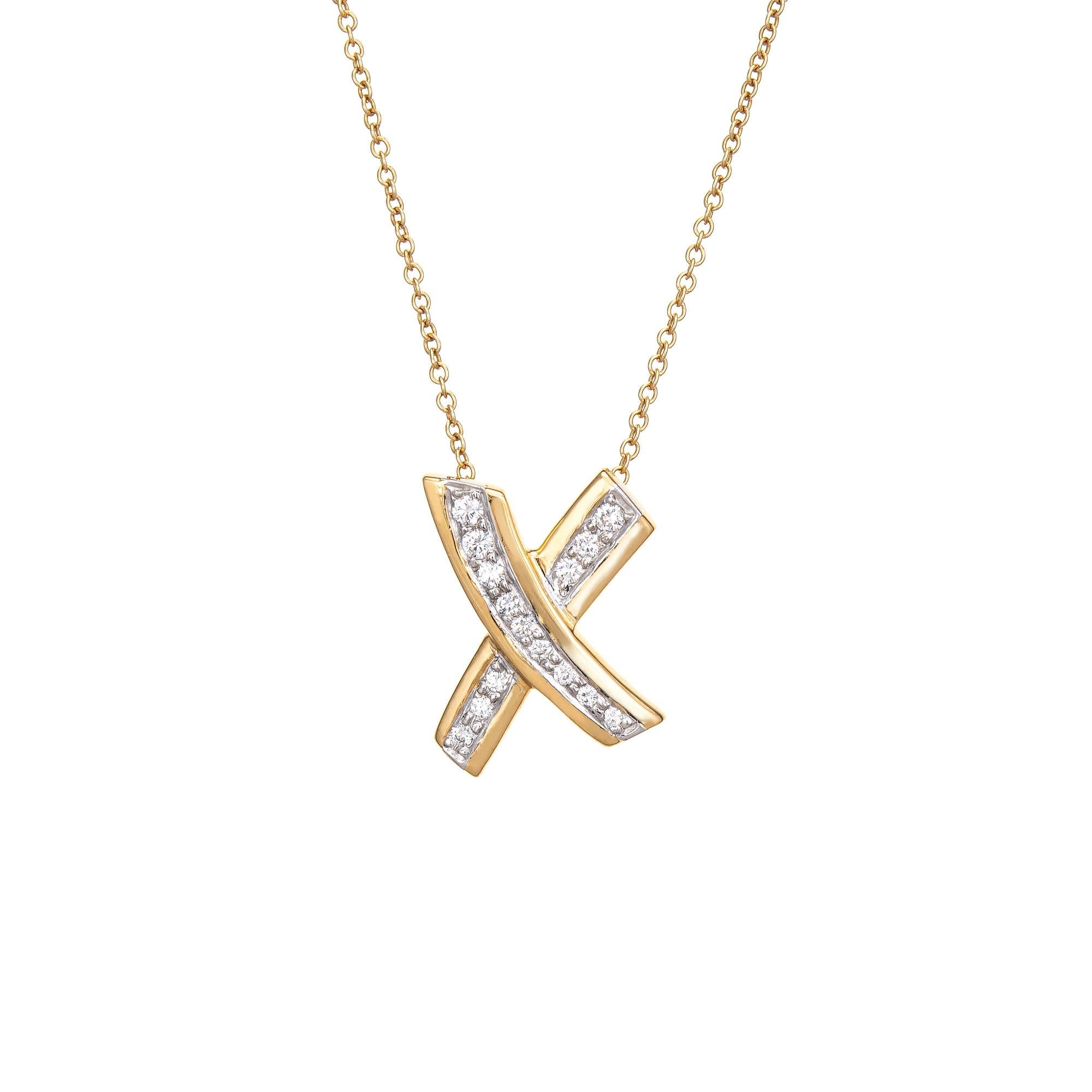 Modern Tiffany & Co Diamond X Necklace 18k Gold Platinum Graffiti Vintage Picasso 