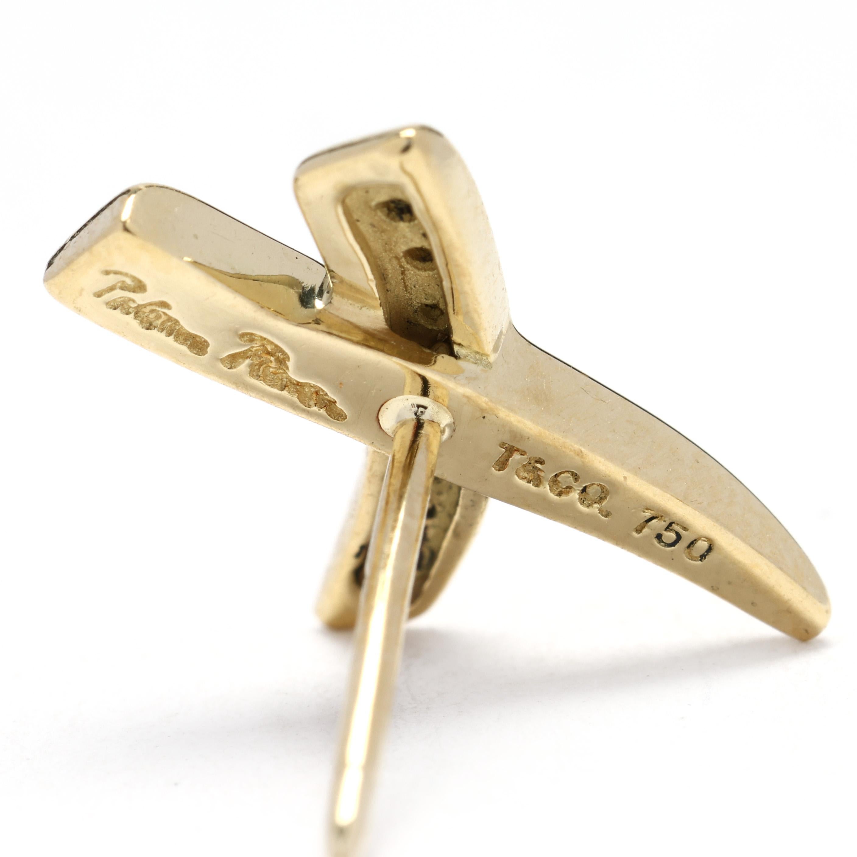 Brilliant Cut Tiffany & Co. Diamond X Studs, 18k Yellow Gold, Statement Earrings