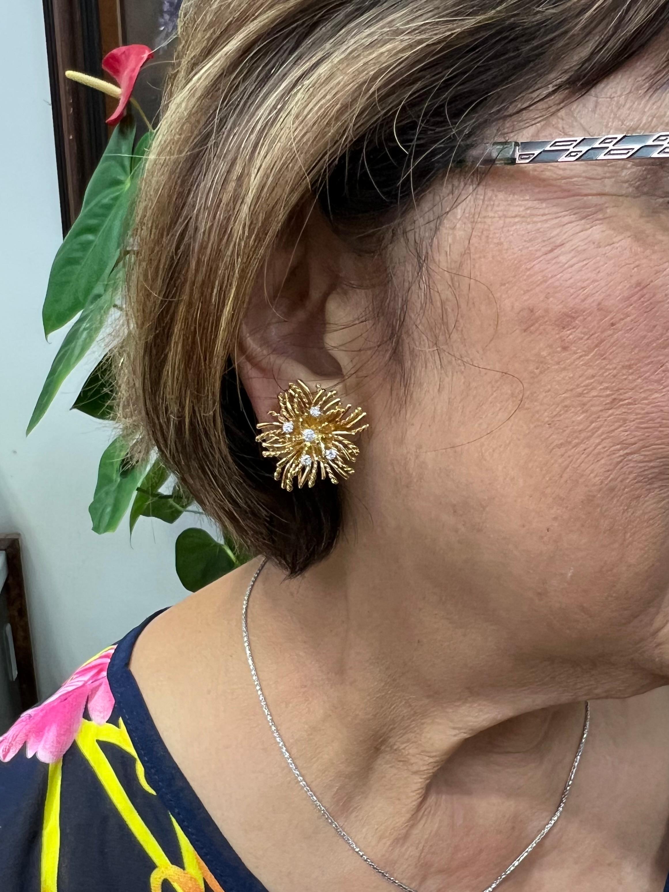 Round Cut Tiffany & Co  Diamond Yellow Gold Clip On Earrings