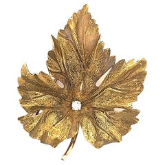 Vintage Tiffany & Co. Diamond Yellow Gold Maple Leaf Brooch