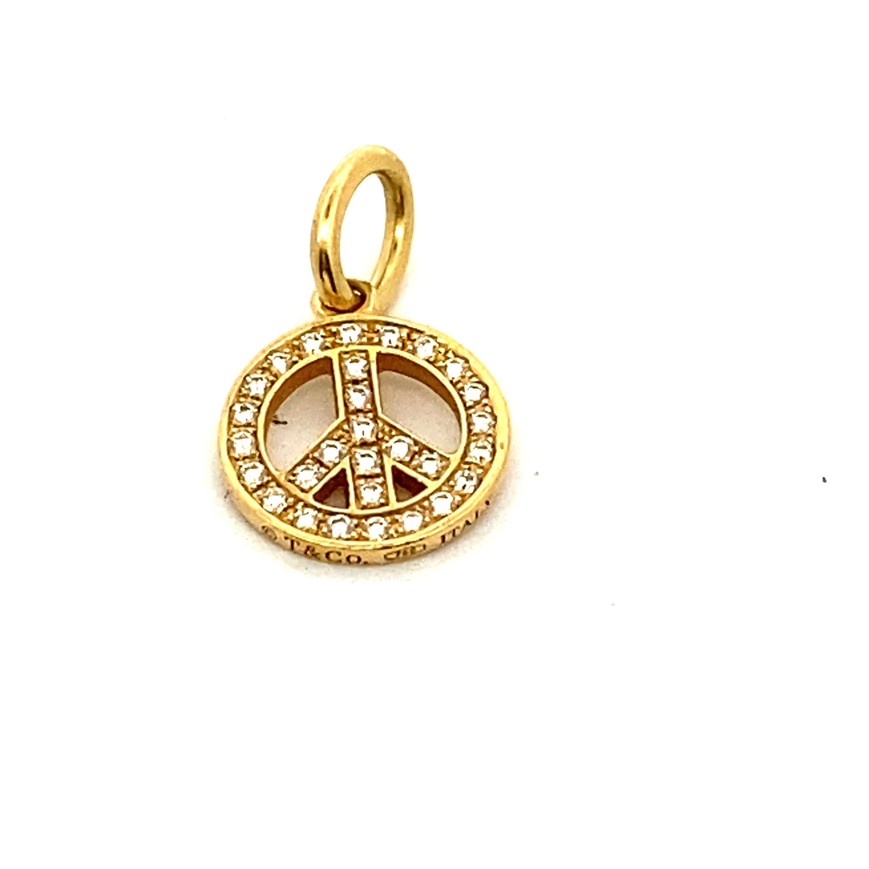 Women's or Men's Tiffany & Co. Diamond Yellow Gold Metro Peace Charm Pendant