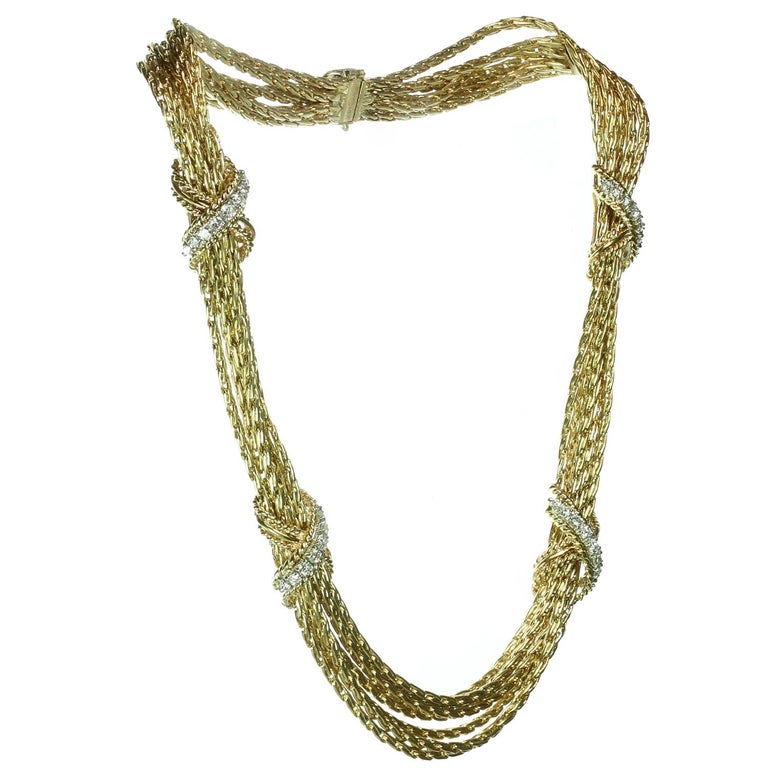 Tiffany and Co. Diamond Yellow Gold Multi-Strand Necklace at 1stDibs ...
