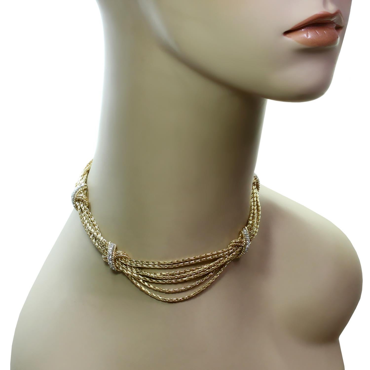 Tiffany & Co. Diamond Yellow Gold Multi-Strand Necklace In Good Condition In New York, NY
