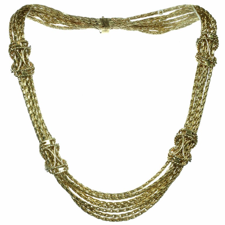 Tiffany and Co. Diamond Yellow Gold Multi-Strand Necklace at 1stDibs ...