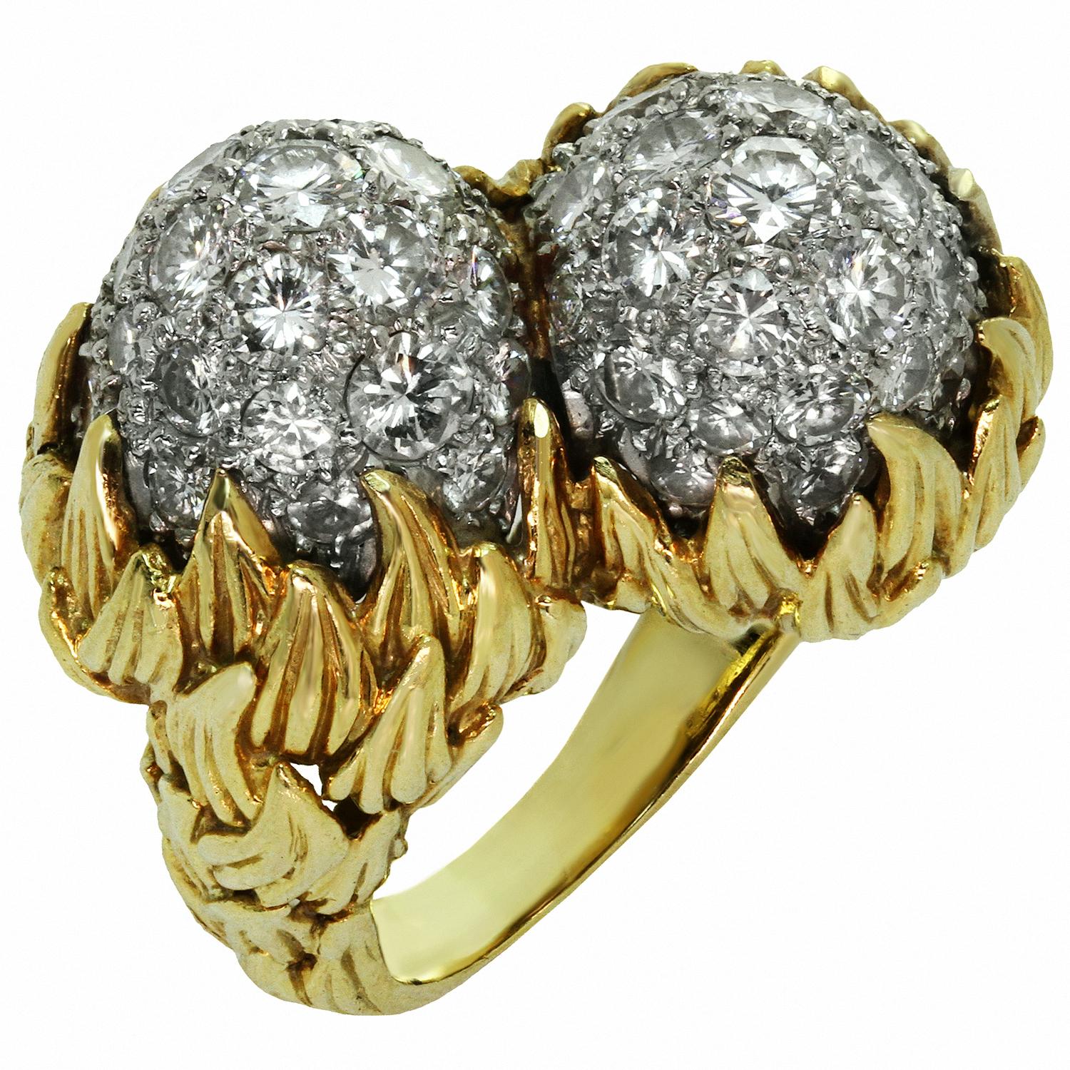 Taille brillant Tiffany & Co. Bague à double gland en or jaune et platine avec diamants en vente