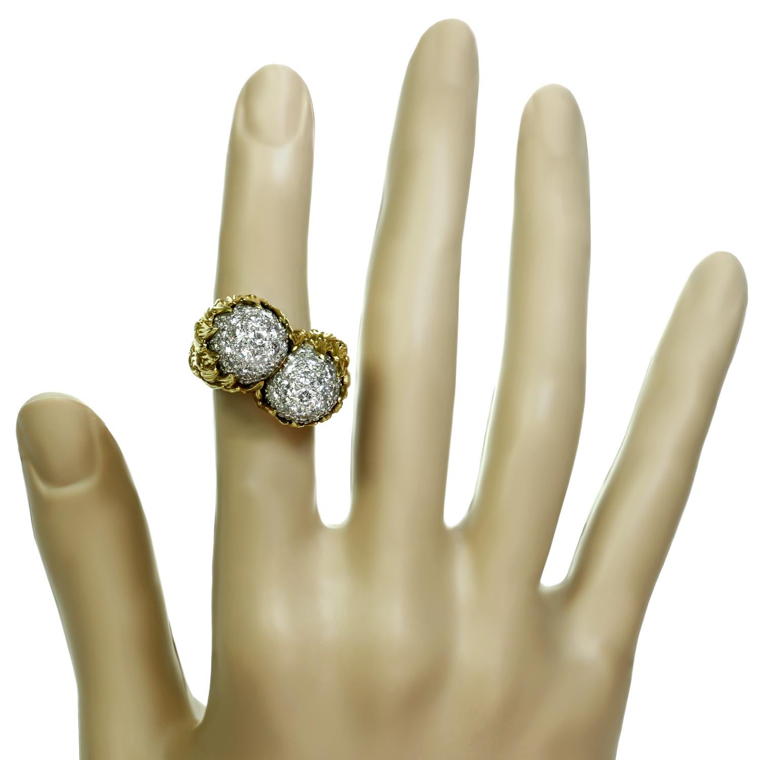 Tiffany & Co. Diamond Yellow Gold Platinum Double Acorn Ring In Excellent Condition For Sale In New York, NY