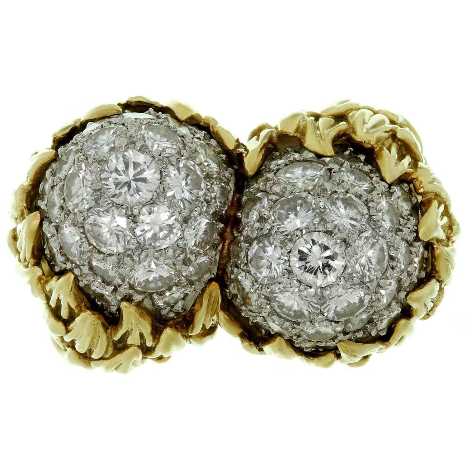 Women's Tiffany & Co. Diamond Yellow Gold Platinum Double Acorn Ring For Sale