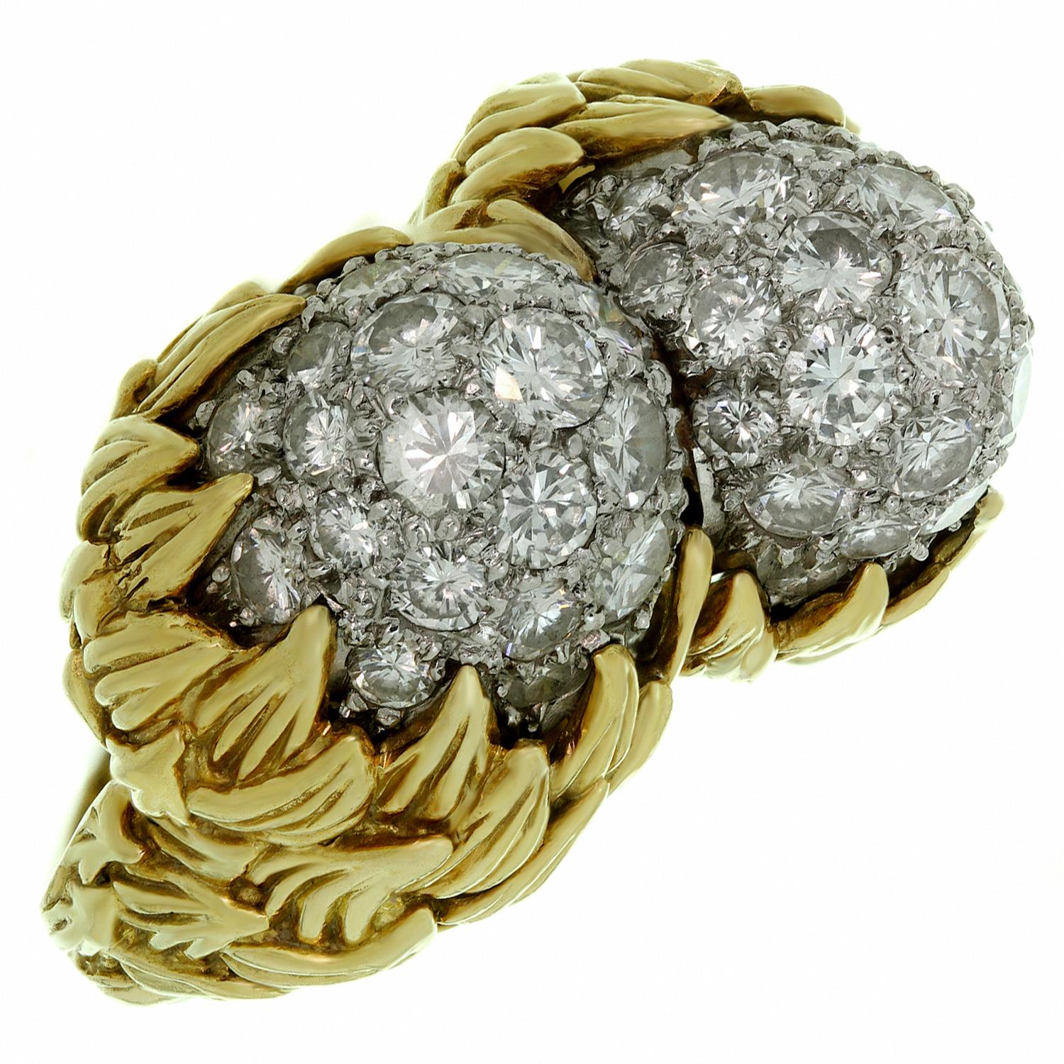 Tiffany & Co. Diamond Yellow Gold Platinum Double Acorn Ring For Sale
